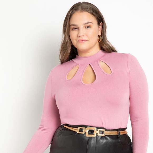 Eloquii Tops - Pink Mock Neck Teardrop Cut Out Knit Top